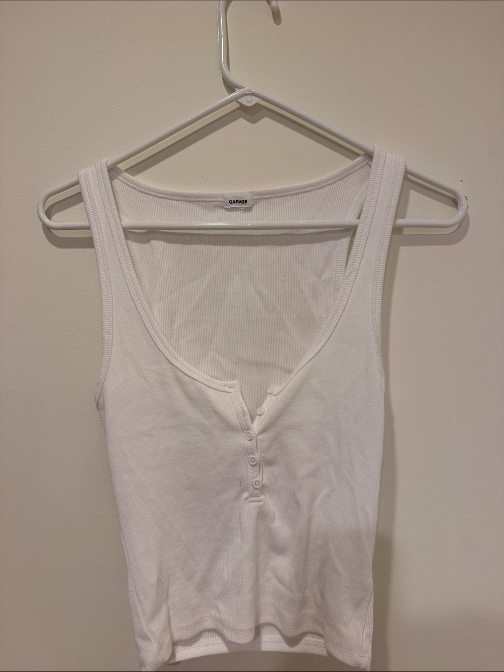 Garage White Ribbed Henley Tank